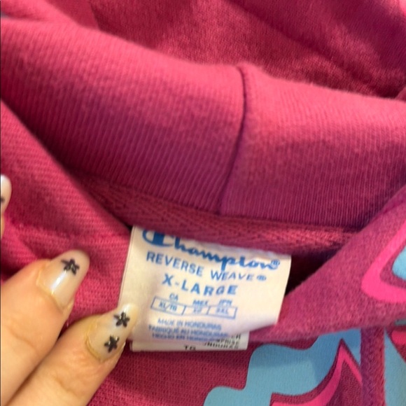 Champion Pink Hoodie with Light Blue Logo Print - Picture 4 of 4